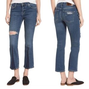 Free People Color-Blocked Crop Flare Jeans Women's size 26 Denim Distressed
